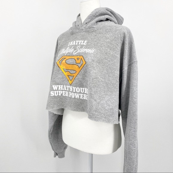 MS AWARENESS Superman Graphic Cropped Sweatshirt Hoodie Size L - Picture 5 of 13